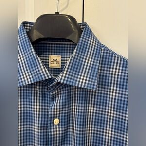 Peter Millar Men's XL Blue Plaid Long Sleeve Button Down 100% Cotton Shirt